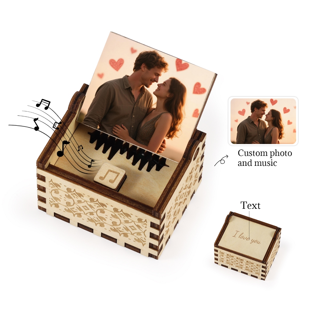 Caixa De Música De Madeira Com Foto E Texto Personalizada-Para Dia Dos Namorados , Das Mães , Aniversário , Presente De