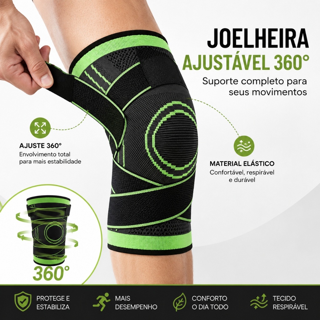 Joelheiras 360° Ajustável | Compressão, Suporte e Alívio para Joelho Esportivo
