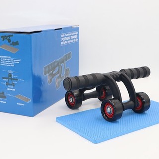 Treinador Abdominal " Frog-Style " De 4 Rodas Com Joelheira E Freio-Equipamento De Fitness Preto