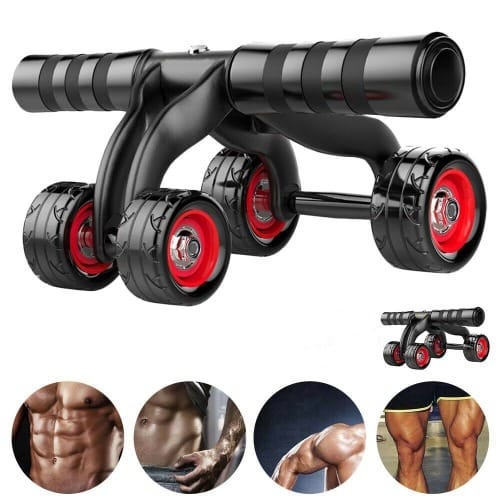 Roda Abdominal " Frog " De 4 Rodas Com Freio E Joelheira-Equipamento De Treino Preto