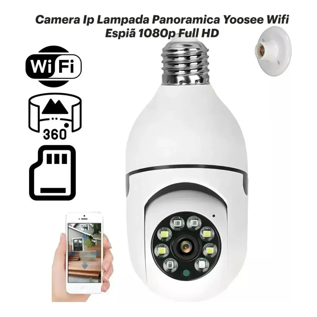 Câmera De Lâmpada WiFi Sem Fio E27 Em Estoque Com Monitoramento Remoto , Visão Panorâmica De 360 Graus E Noturna HD