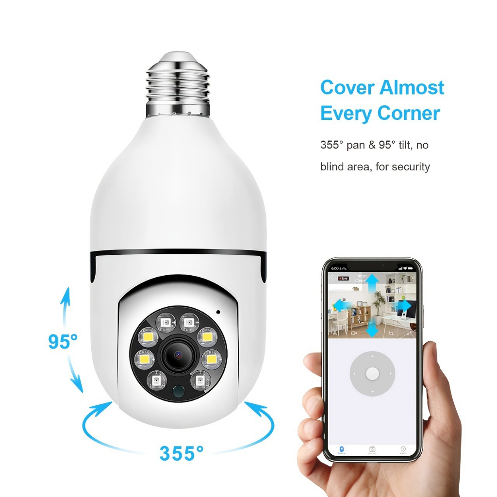 Lâmpada Para Câmera De Segurança Inteligente E27-Visão Noturna HD , 360 ° Pan-Tilt , WiFi , Áudio Bidirecional , Vigilân