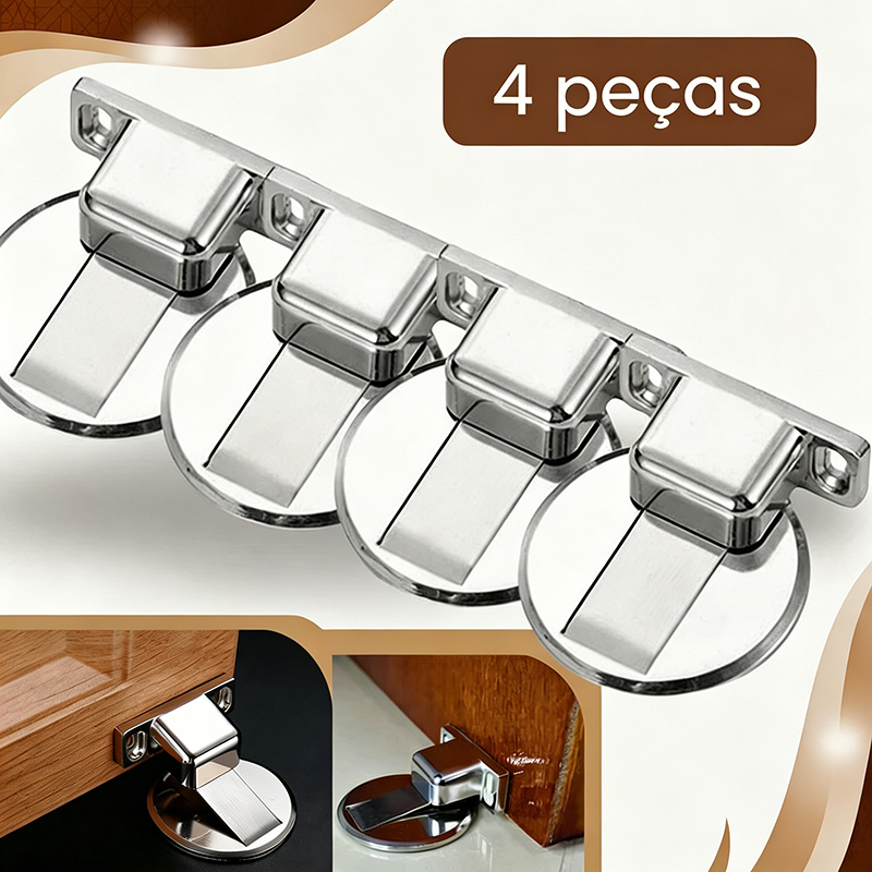 Kit 1/2/4 Prende Porta Magnético Slim Invisível Aço inox Cromado, Forte Fixação