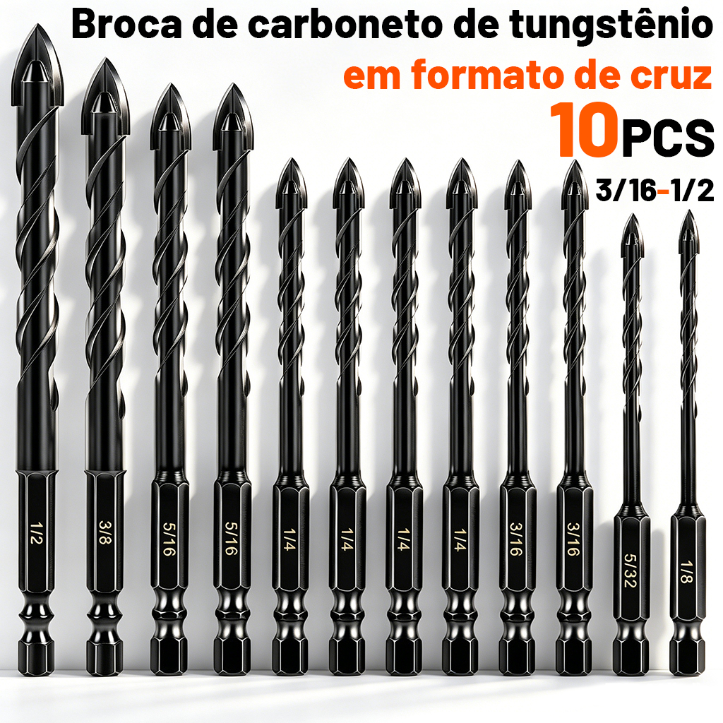 Kit 10 Brocas de carboneto Triangular Titânio Profissionais 3/16-1/2 De Para Fura Tudo