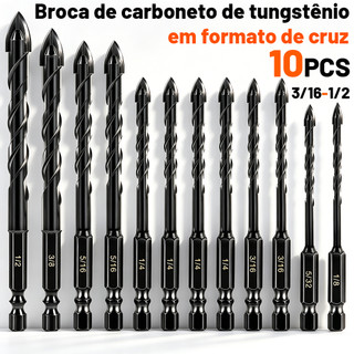 Kit 10 Brocas de carboneto Triangular Titânio Profissionais 3/16-1/2 De Para Fura Tudo