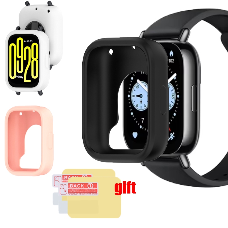 Para Redmi Relógio 5 Ativo Lite Caso Protetor De Smartwatch Inteligente Pára-Choques Silicone Macio Meia Capa Filme Tela