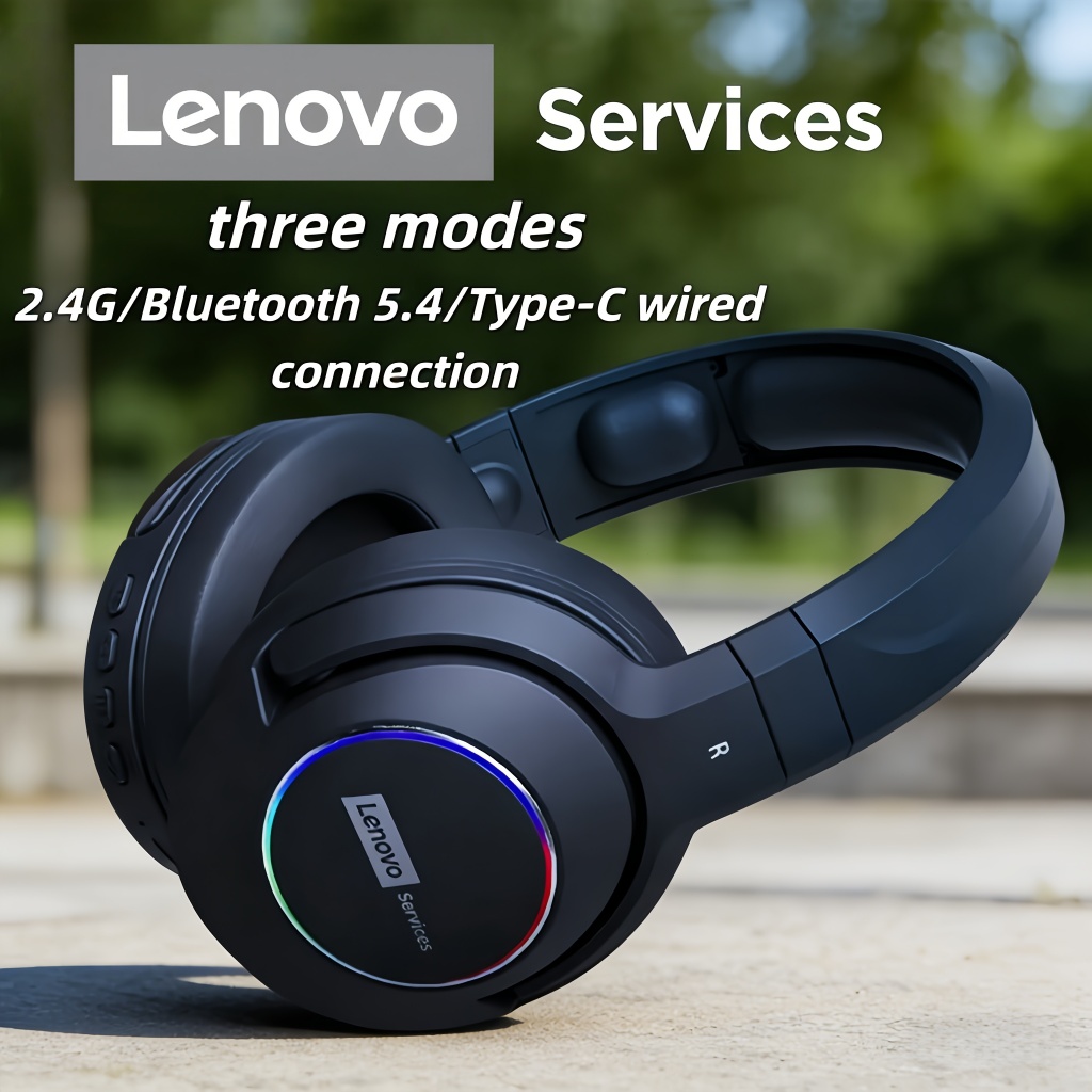Fone de ouvido Bluetooth Sem Fio Lenovo De 3 Modos 2.4G + Bluetooth 5.4 + Fones RGB Com E Microfone ENC De Baixa Latênc