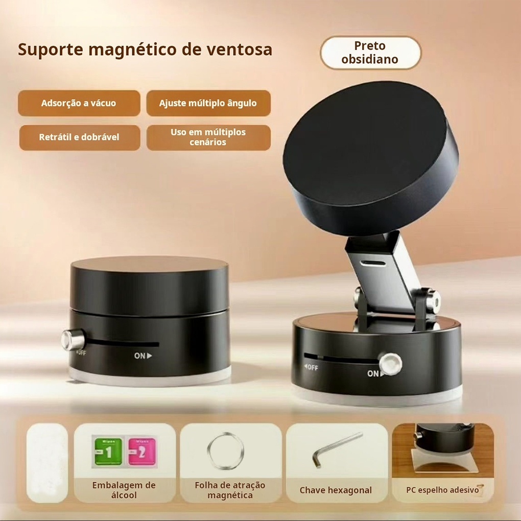 360°Suporte dobrável para celular, adsorção a vácuo dupla face, suporte magnético para carro