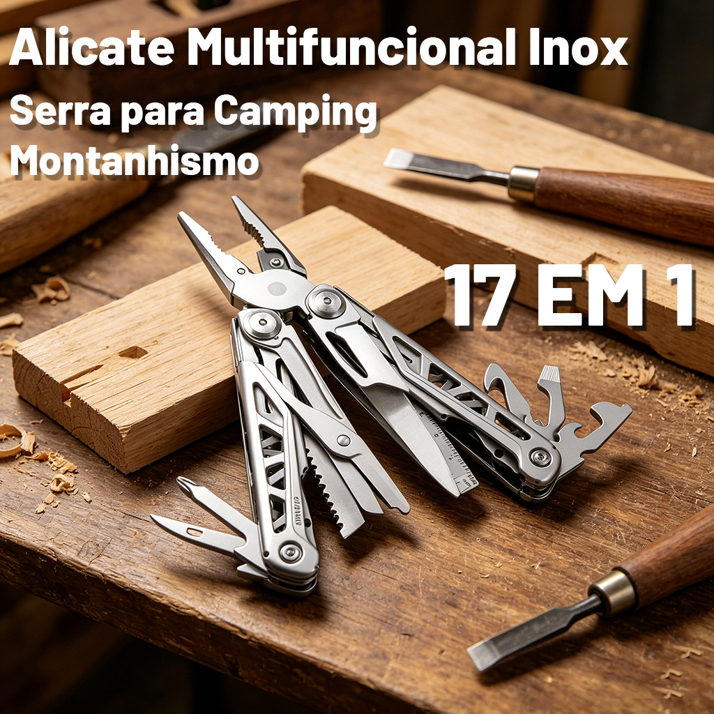 17 EM 1 Alicate Multifuncional Inox - Faca + Serra para Camping Montanhismo, Ferramenta EDC Portátil