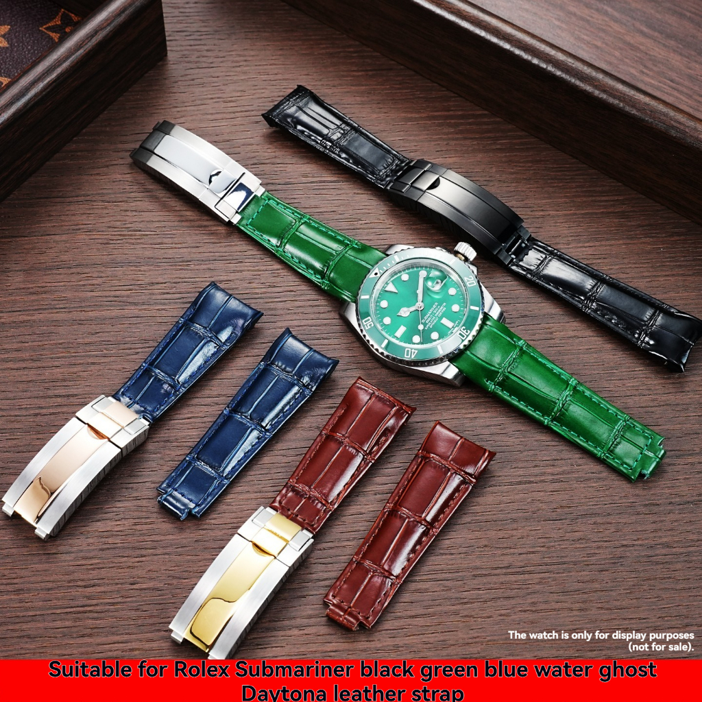 Pulseira de relógio de couro genuíno genuíno Adaptar-se ao Rolex Yacht Famous Log Submariner Daytona Cinto Verde Água Fa
