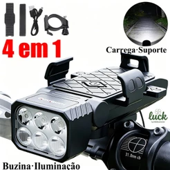 Kit Lanterna Bike Com Buzina 4 Em 1 Multifuncional 12 Horas À Prova D'Água Recarregável
