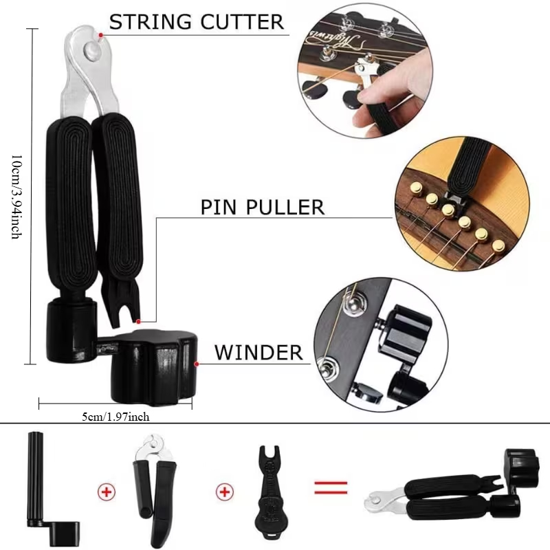 Enrolador De Violão 3 Em 1 + Cortador De Corda + Extrator De Pinos Para Violão Guitarra Cavaco Banjo