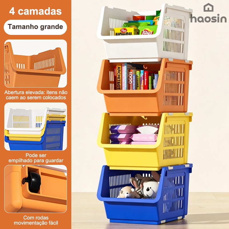 Haosin Prateleira Organizadora Caixa Cesto Infantil Brinquedos Quarto Bebê e Cozinha Multiuso para Brinquedos