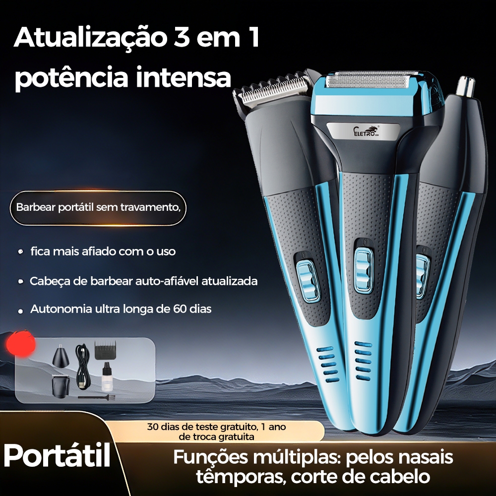 Eletromex-3-in-1 Electric Shaver and Hair Trimmer