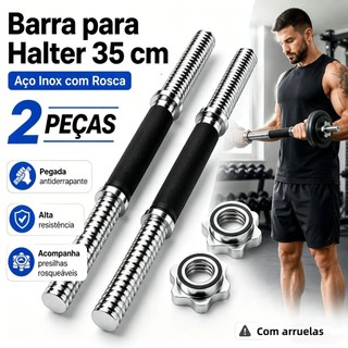 1/2PCS Barra Halter 35cm De Inox Com Rosca Sem Anilha Antiderrapante Rosca Direta Maciça …