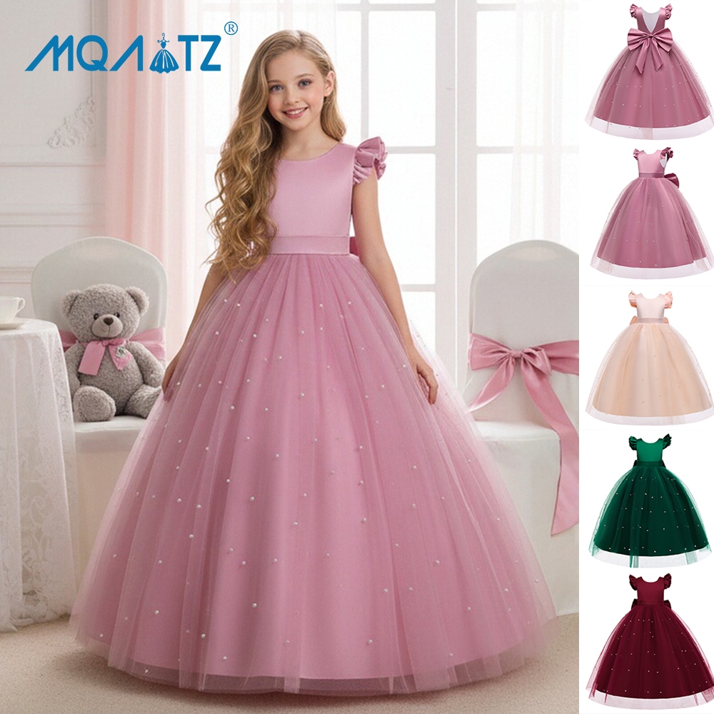MQATZ Concurso Sem Costas Crianças Vestido Longo De Dama De Honra Meninas Baile De Formatura Vestidos De Princesa LP-278