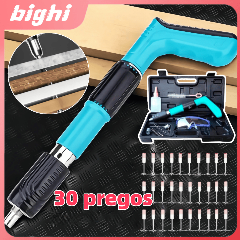 Kit Fixadora Finca Pino Pistola Profissional Ação + 30 pinos grátis 27mm para Uso Doméstico