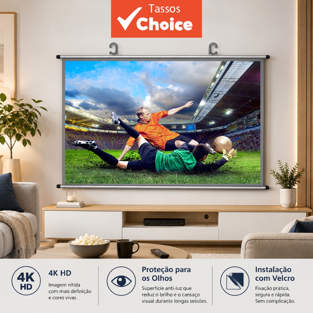 Tela De Projeção Anti-Luz Cinza 84 E 100 Polegadas Suspensa Full HD 4K Imagem Clara Fácil Instalação Home Theater