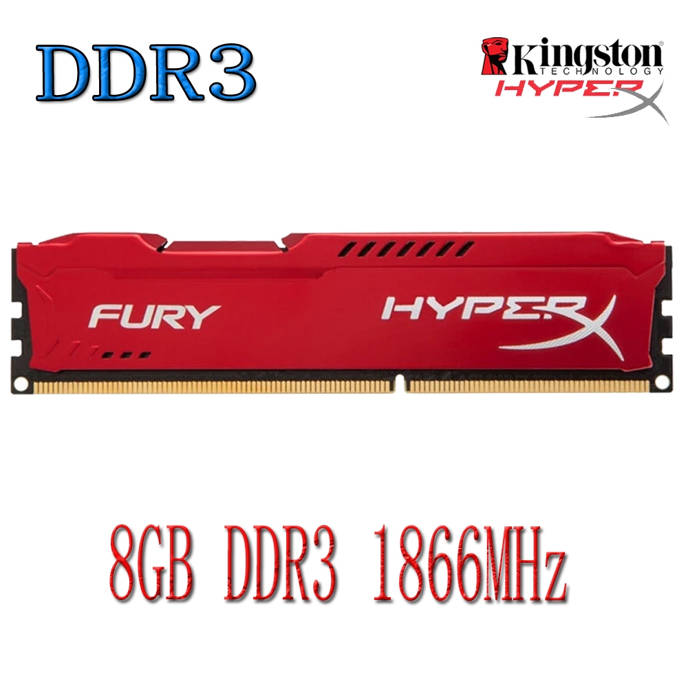 Kingston HyperX Fury DDR3 PC RAM 8GB DDR3 1866MHz PC3-14900U Memória DIMM Computador Vermelho