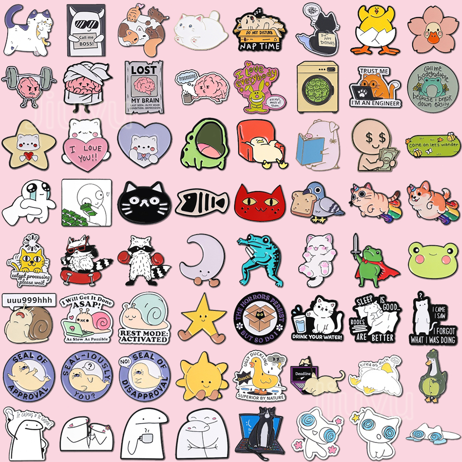 100 Estilos De Alfinetes Esmaltados Fofos De Desenho Animado , De Lapela De Animais Kawaii Engraçados Para Mochilas , Ch
