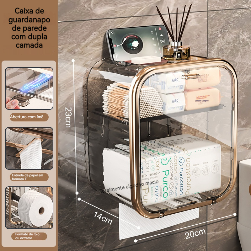 Suporte Papel Higiênico Porta Lenço Celular Banheiro Adesivo Lenço Acrílico Parede