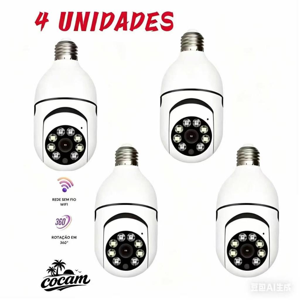 Câmera De Lâmpada HEBIAN E27 : Vigilância Com Interna/Externa , Wi-Fi Sem Fio , HD 1080p , Visão Noturna