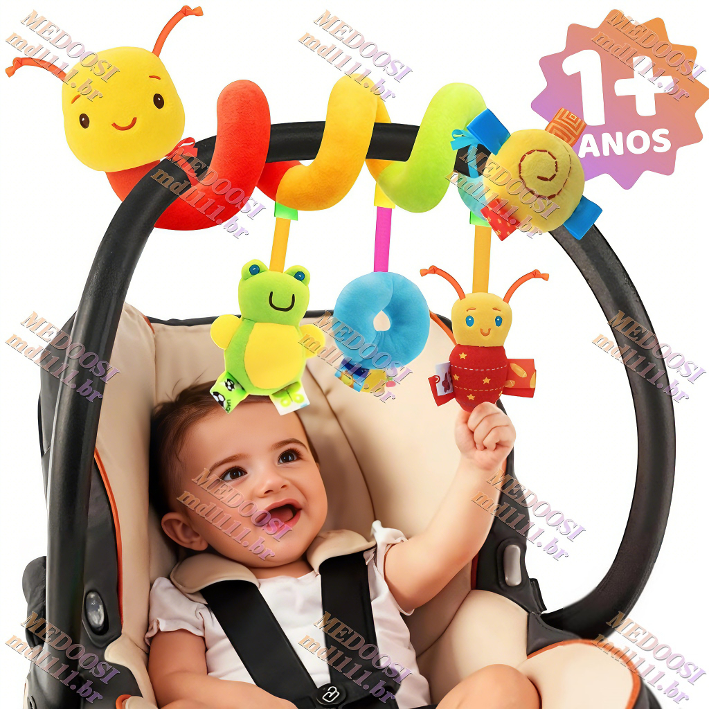 Móbile Espiral para Carrinho e Berço Bebê Conforto – Brinquedo Sensorial Educativo 0+ Anos Com Chocalho
