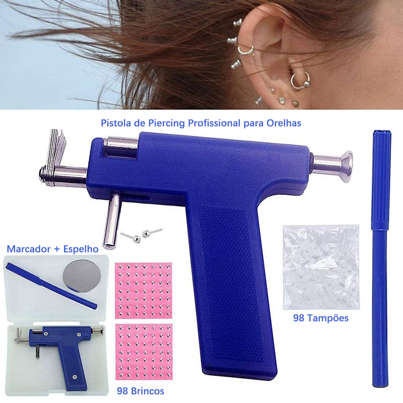 Pistola De Furar Orelha Piercing Automática 98 Brincos
