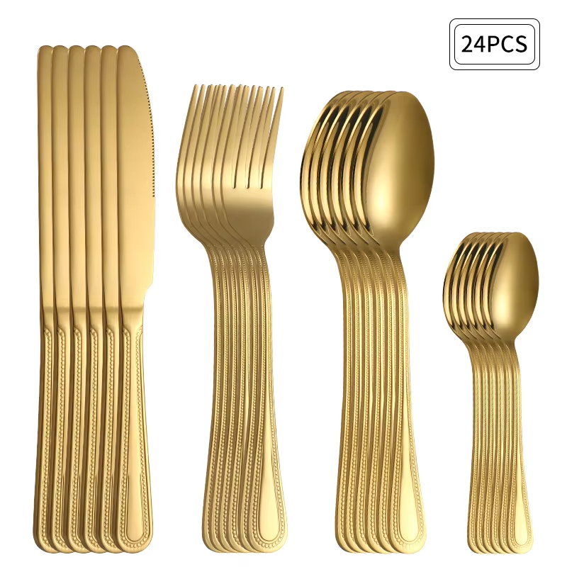24 peças Conjunto de talheres de aço inoxidável Conjunto de talheres de luxo da série Gilt