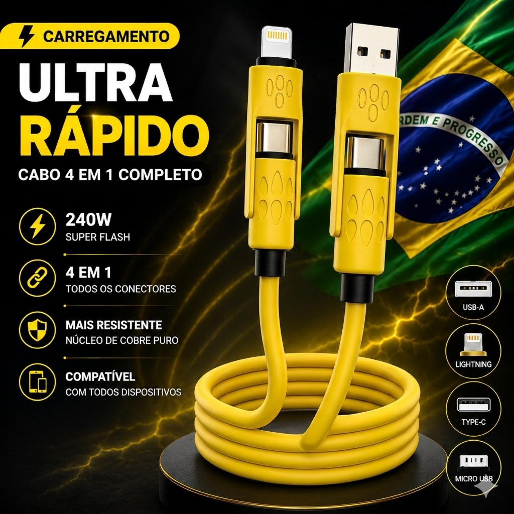 Cabo Carregamento Rápido Carregador 4 Em 1 USB Tipo C Para iP 1.5M Trança Nylon Cabo GaN Adaptador
