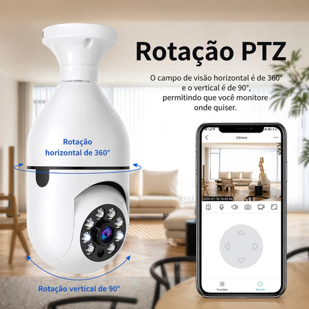 Câmera De Lâmpada HEBIAN , Visão Noturna HD , 360 ° Panorâmica De Segurança WiFi Interna
