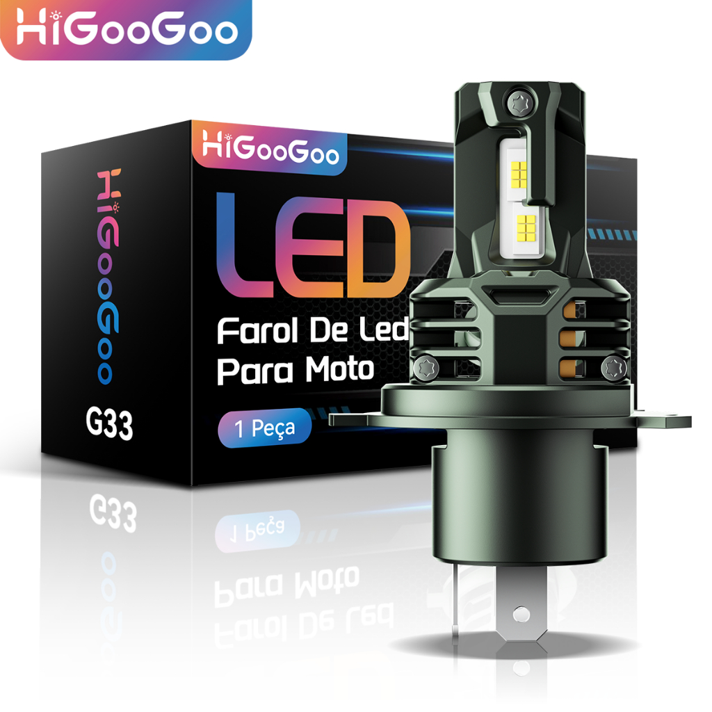 HiGooGoo G33 Tomada Direta Led Lâmpadas Para Motocicleta 10000LM Farol LED H4 1:1 Plug and Play 6500K Garantia De Dois
