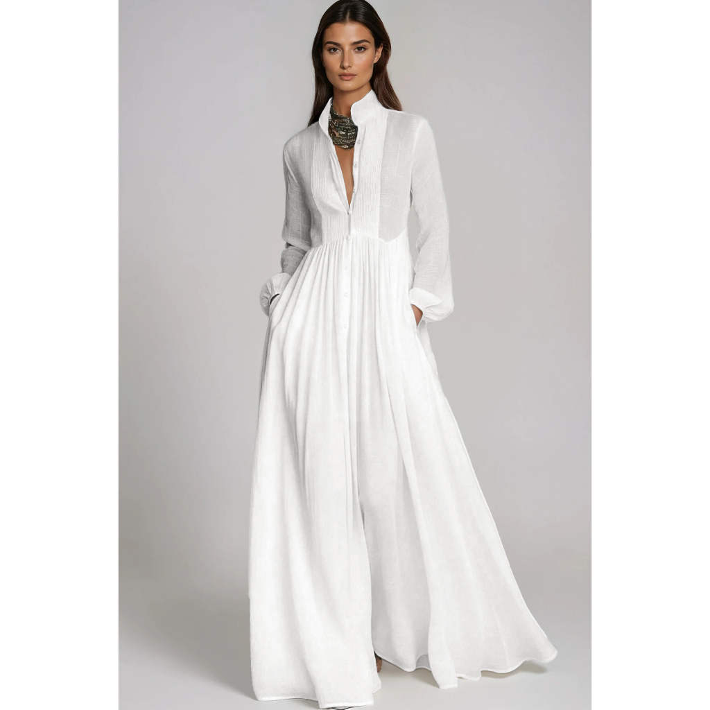 SUPERVALUECHOICE Hcsea00012 Gola Mergulho Pescoço Maxi Vestido Feminino Manga Comprida Plissado Flowy Casual Longo Linha