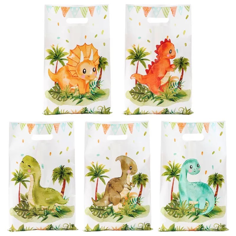 10 Pçs Dos Desenhos Animados Dinossauro Plástico Saque Sacos Doces Biscoito Presente Saco Crianças Meninos Tema Festa De