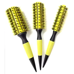 Kit 3 Pçs Escova De Cabelo Térmica Amarela Cerdas De Javali Mista Madeira