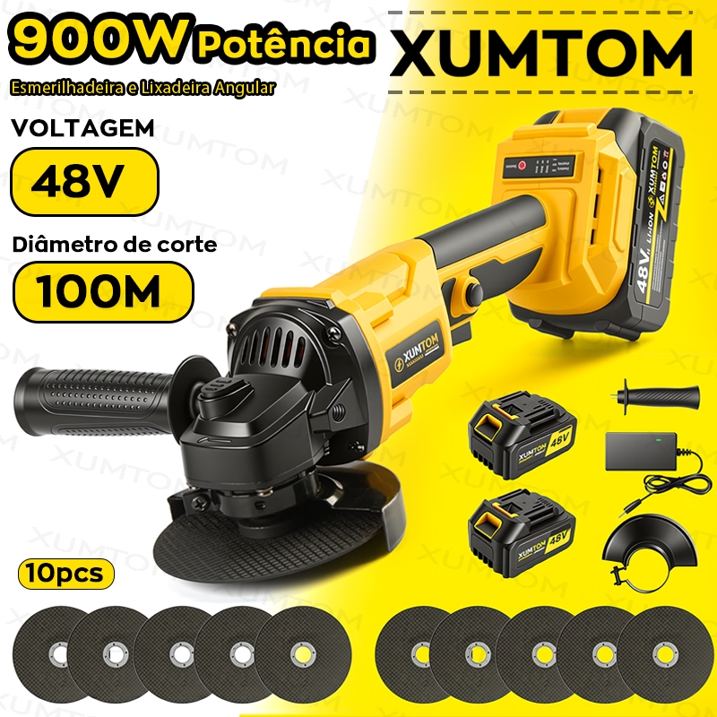 Esmerilhadeira Angular Sem Fio 48V Alta Potência 2 Baterias 1 Carregador Acessórios Caixa Ferramentas Corte Polimento