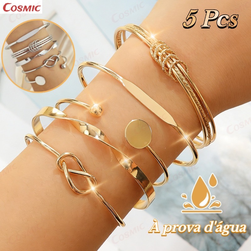 Novo Conjunto De Pulseira De Torção Geométrica 5 Peças Para Mulheres Minimalista Empilhável Presente De Joias Da Sorte C