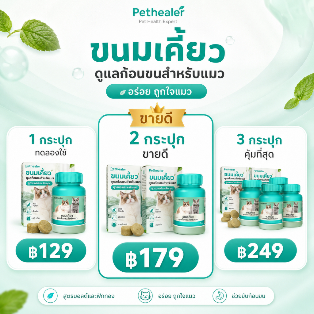 Hairball Cat Treat 100g ขนมแมวเลียเม็ด Pethealer ดูแลก้อนขน แมวขนร่วง ระบบทางเดินอาหาร Cat Digestive Care Snack เคี้ยวง่าย - ภาพที่ 4