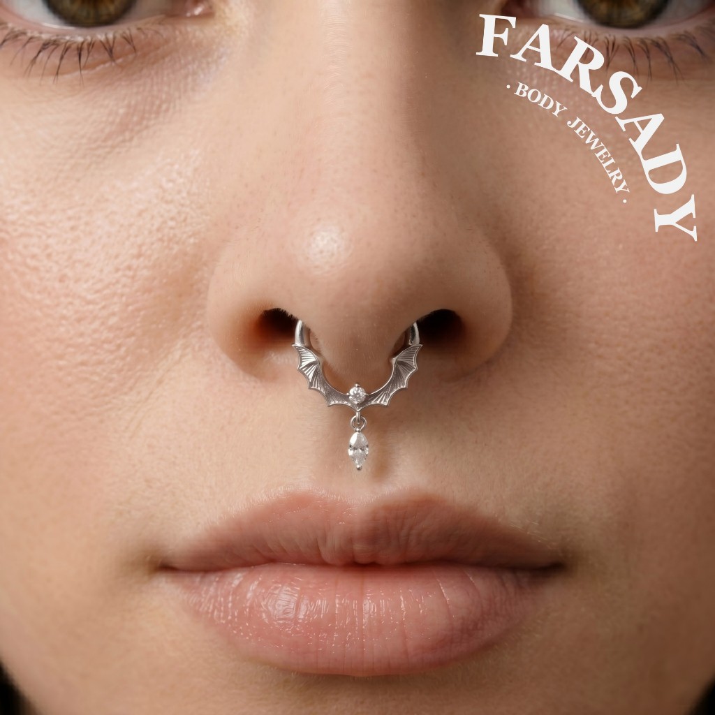 Anel Piercing De Argola De Morcego Moissanite-De Septo De Prata Esterlina 925 | Clicker De Segmento Articulado Nariz/Hel