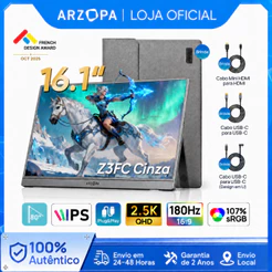 Monitor Portátil ARZOPA 16.1'180 Hz-Cinza Z3FC , Com Suporte 107 % sRGB 2.5K HDR , Ultrafino , Cuidados Os Olhos , Segun