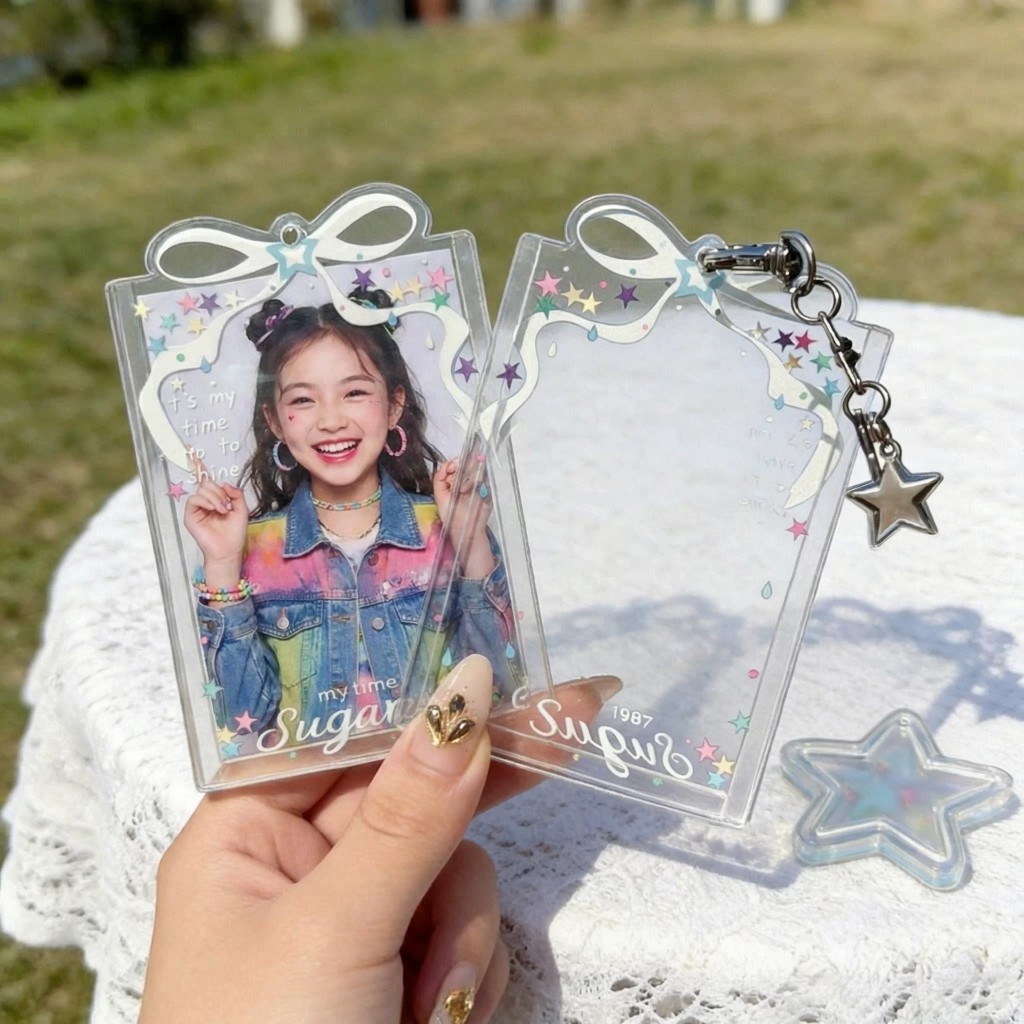 Transparente Acrílico Claro Estrela 3 Polegada Kpop Photocard Titular Do Cartão De Foto Saco Pingente Escola Papelaria