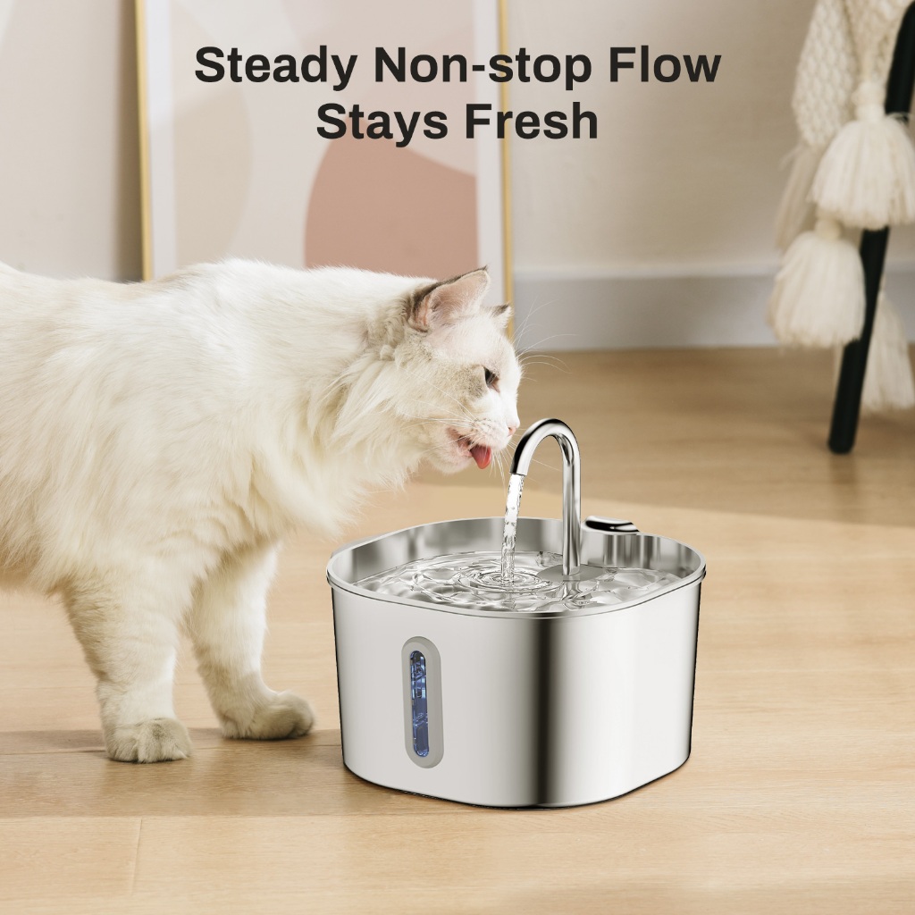 Fonte De Água Para Gatos De Aço Inoxidável , 2.2L/74oz , Com Sensor Inteligente , Janela Transparente , Filtro Automátic