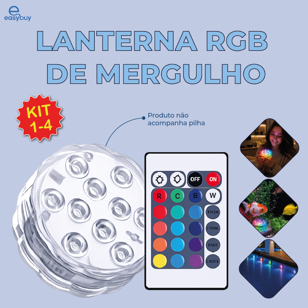 Luminária para Piscina Led Spot RGB Submersível com 16 Cores Piscina e Aquários