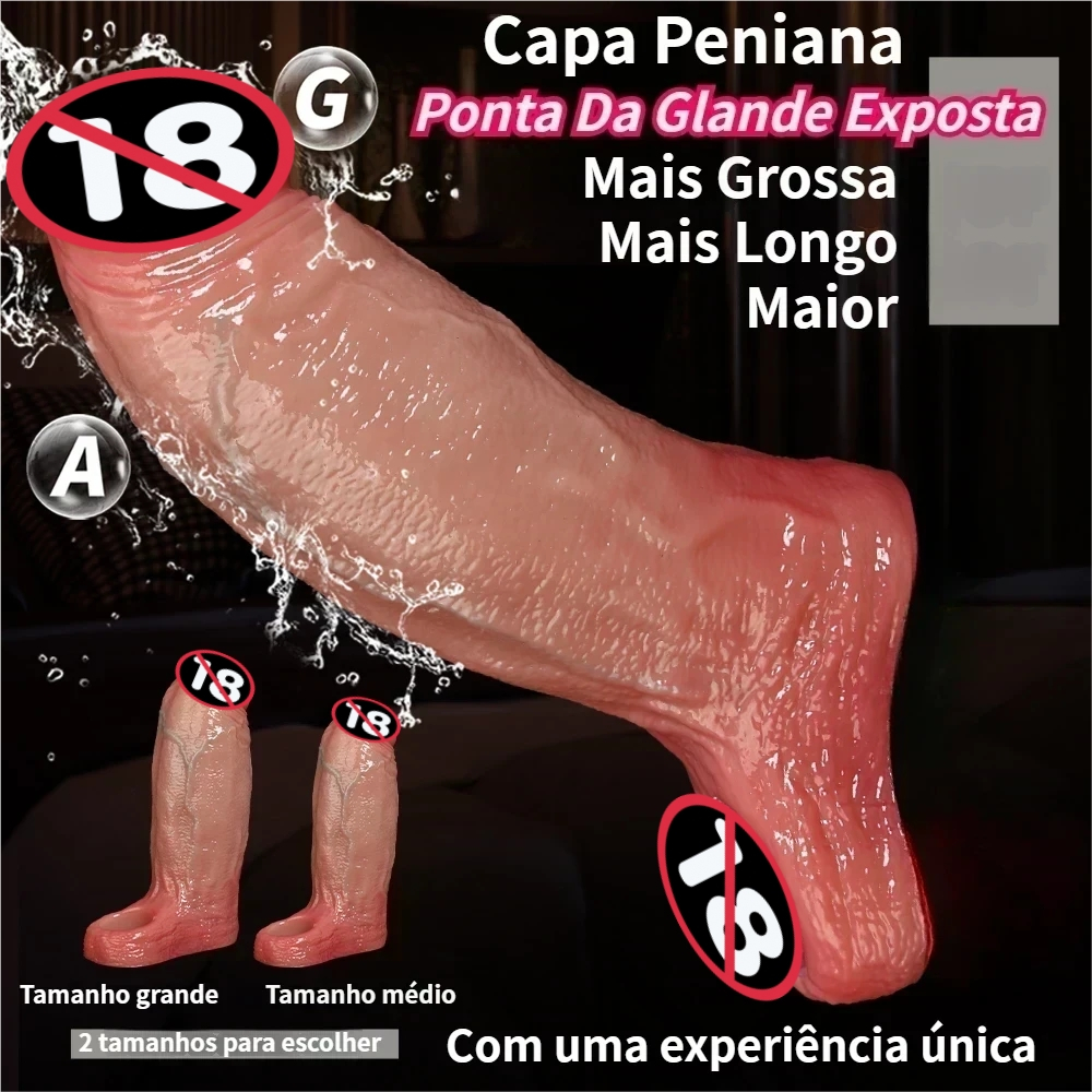 Capa Peniana Grossa Macio Ponta da Glande Exposta Texturizada Realista Aumenta Pênis Retarda Ejaculação Sex Shop