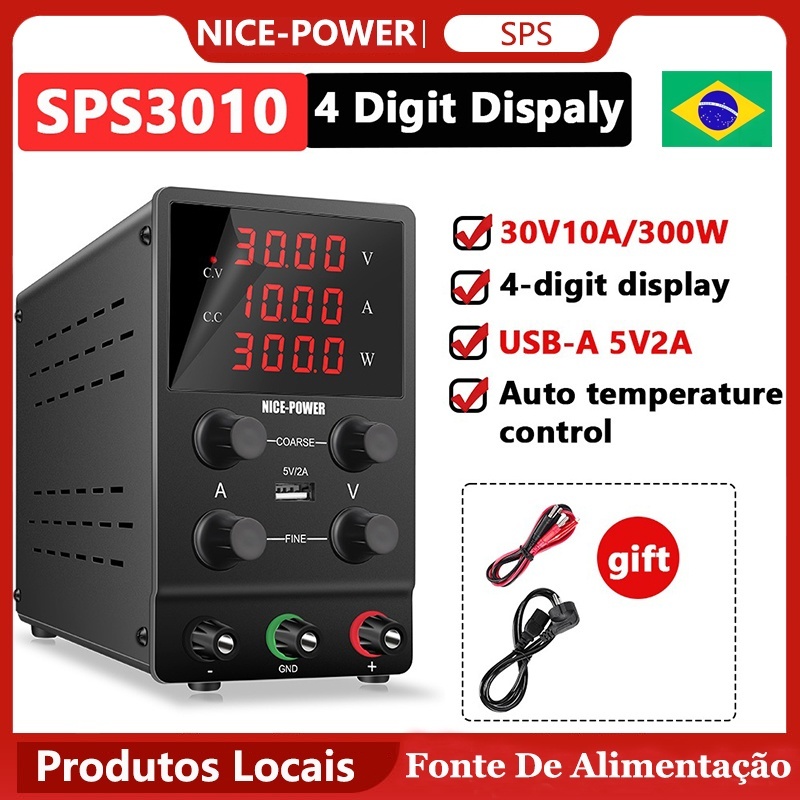 Fonte de Bancada NICE-POWER SPS3010 30V 5A 150W 30V 10A 300W Branco