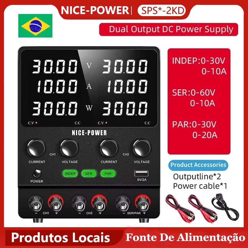 NICE-POWER SPS3010-2KD Fonte De Alimentação de Bancada Digital 30V 10A Digital Bancada Saída em série e em paralelo