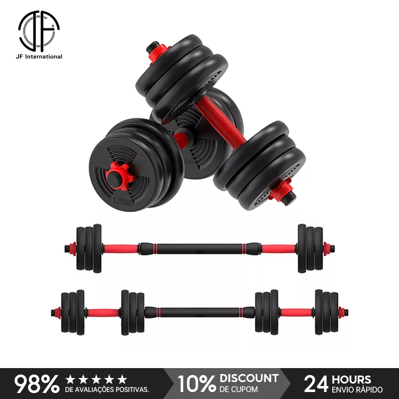 Kit Musculação Halteres Barra Kettlebell 6 Em 1 10kg Academia Em Casa Treino De Força Fitness Equipamento