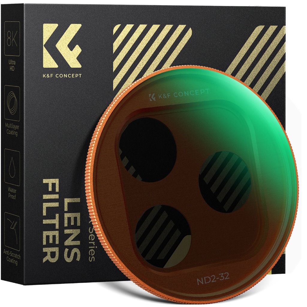 Filtro K & F Concept Variável ND2-ND32 (1-5 Stop) Com Adaptador , Para iPhone17/16/15/14 Pro/Max , Vidro Óptico HD Reves