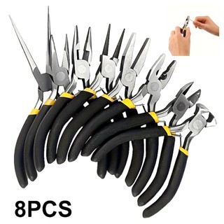 Conjunto de 4/8 peças de alicate de anel profissional, extrator interno e externo, travamento de bico curvo e direto