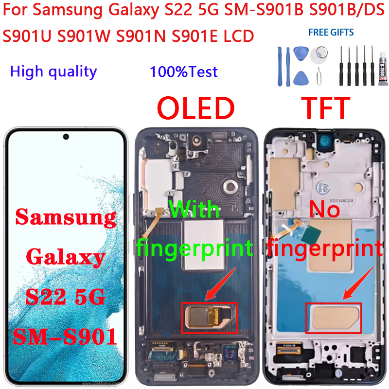 Para Samsung Galaxy S22 5G SM-S901B S901B/DS S901U S901W S901N S901E Display LCD